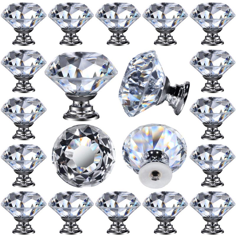 DeELF Outlet 26 pcs Glass Cabinet Knobs Crystal Drawer Pulls Clear 30 mm Diamond for Kitchen, Bathroom Cabinet, Dresser and Cupboard by DeElf - Image 1
